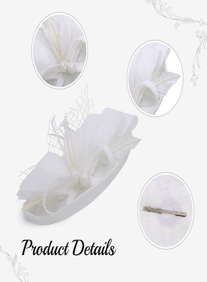 Lanpet Fascinators Hats for Church, Tea Party Hat for Women Vintage Feather Headpiece White - Image 3